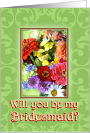 Summer Flowers Be My Bridesmaid Invitation with Flowers on Green card