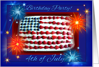 Invitation 4th of July, Birthday Party, Cake and Fireworks card