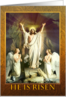 Christ’s Resurrection, He is Risen, Jesus & Angels on First Easter card