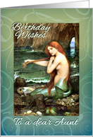 Happy Birthday to Aunt Mermaid on Shore Combing Hair card