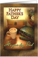 To Dad on Father’s Day Decorative Swirl in Coffee Mug with Books card