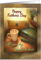 To My Husband on Father’s Day, Swirl in Coffee Mug with Books card