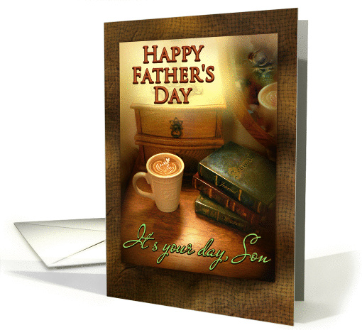 To Son, Happy Father's Day Coffee Mug with Decorative Swirl card
