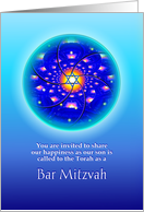 Our Son’s Bar Mitzvah Invitation, Aqua Sphere and Star of David card