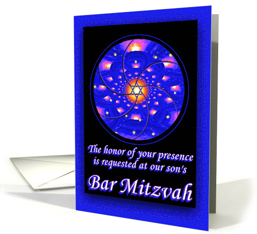 Our Son's Bar Mitzvah Invitation, Blue Sphere card (810377)