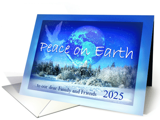 2025 New Year Peace on Earth with Doves over Snowy Landscape card