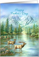 Happy Father’s Day Nature Scene of Elks and Mountain Lake card