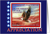 Military Appreciation Day Thank You Parent of Daughter in Military card