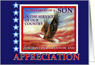 Military Appreciation Thank You to Parent of Son in Military Service card