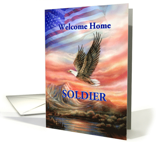 Soldier Welcome Home Flying Eagle and Flag Sunset card (819197)