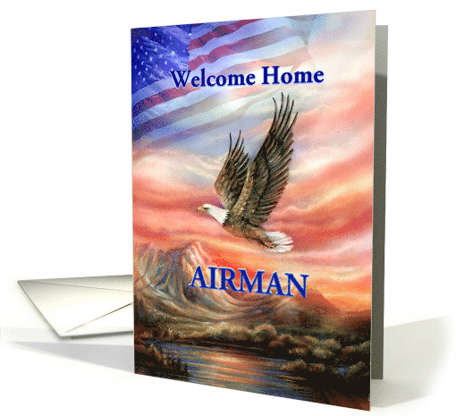 Airman Welcome Home Flying Eagle and Flag Sunset card (819198)