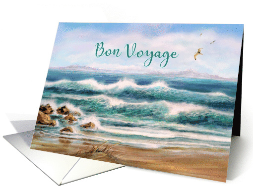 Bon Voyage Have a Happy Vacation Aqua Seascape with Seagulls card