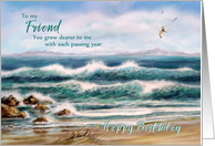 To Friend Happy Birthday Aqua Seascape with Seagulls card
