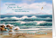 To Son in Law Happy Birthday Aqua Seascape with Seagulls card