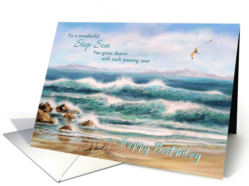 Happy Birthday to Step Son Seascape with Waves and Seagulls card