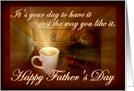 Happy Father’s Day for a Coffee Lover Coffee Mug with Light Rays card