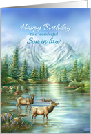 Happy Birthday Son in Law Elks and Mountain Lake Scenery card