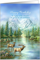 Happy Birthday to a Great Guy Mountain Scenery & Lake with Elks card