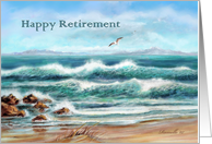 Happy Retirement Seascape with Seagull Blue Ocean Waves card