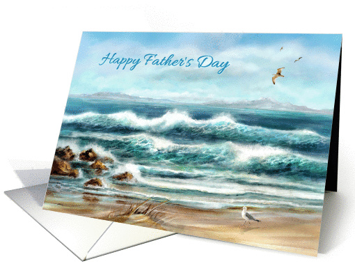 Happy Father's Day, Ocean Waves on a Rocky Beach card (824713)