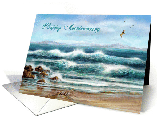 Happy Anniversary Seascape, Blue Ocean Waves for Anniversary card