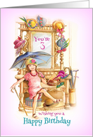 Happy 3rd Birthday Girl with Hats Umbrella and Antique Halltree card