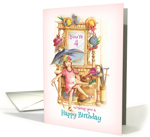 Happy 4th Birthday Girl with Hats Dances Vintage Hats and... (824745)