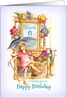 Happy 6th Birthday Girl with Hats and Umbrella for Sixth Birthday card