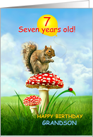 7 Year Old Grandson, Happy 7th Birthday, Squirrel on Toadstool card