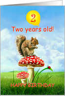 2 Years Old, Happy 2nd Birthday, Squirrel on Toadstool card