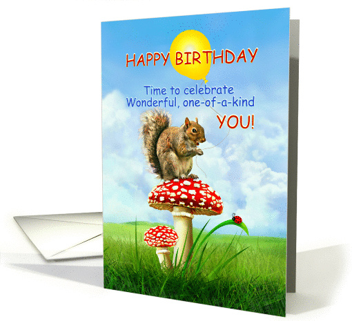Happy Birthday, Wonderful YOU! Squirrel on Toadstool card (824772)