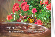 Birthday Mums and Butterfly for Daughter-in-Law Birthday Red Mums card