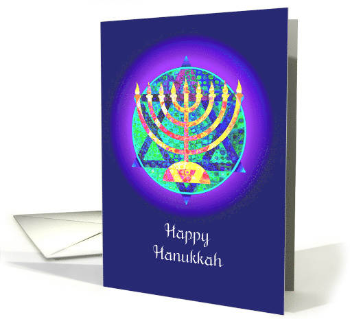 Happy Chanukah Menorah and Star Hanukkah Lights Star of David card