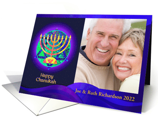 Happy Chanukah Photo Card Star of David and Menorah for Photo card