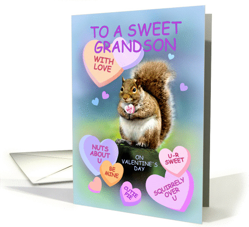 For Grandson, Cute Squirrel Valentine, I Wuv U card (867664)
