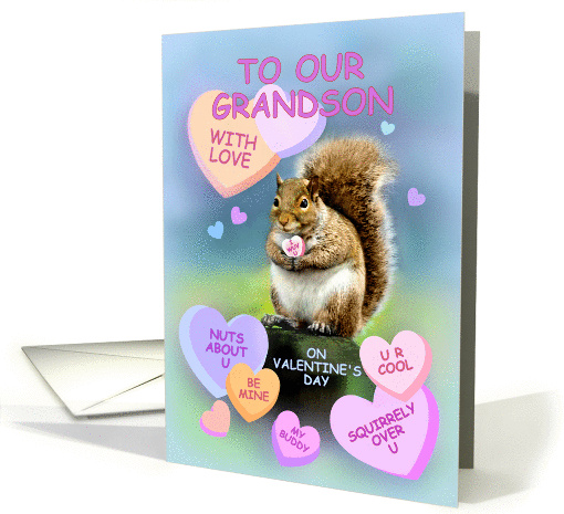 For Our Grandson, Cute Squirrel Valentine, I Wuv U card (867667)
