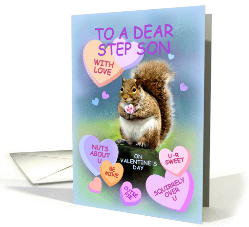 For Step Son, Cute Squirrel Valentine, I Wuv U card (867676)