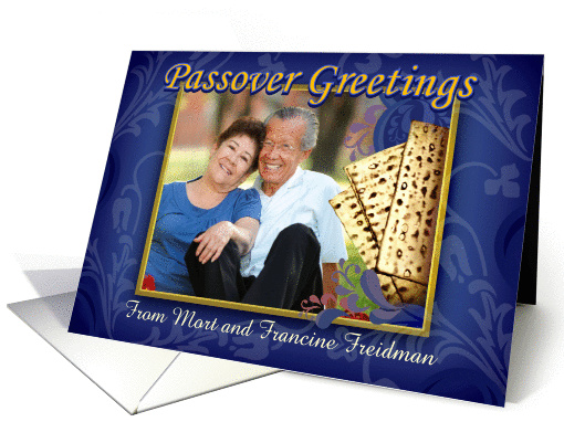 Passover Photo Card, Blue with Matzoh, Custom Front card (868179)