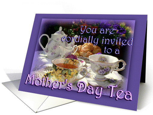 Mother's Day Tea Invitation, Vintage Teacups and Teapot card (871181)