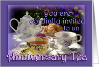 Wedding AnniversaryTea Invitation, vintage Tea Pot, Cups and Saucers card