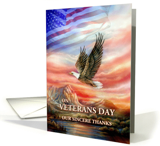 Veterans Day Thanks, Flying Eagle and American Flag card (873218)