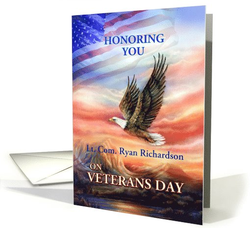 Veterans Day Thanks, Personalized with Name, Eagle & Flag card