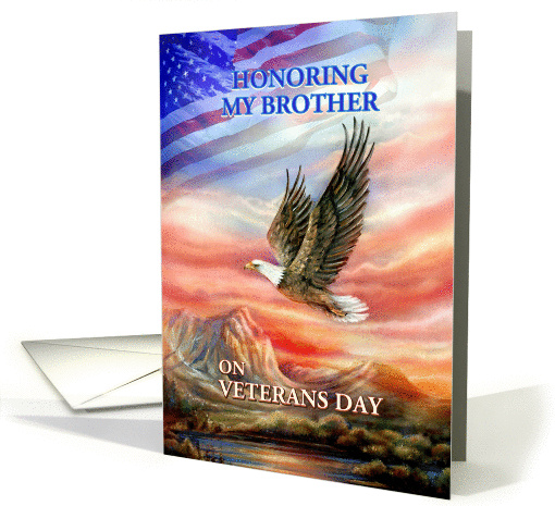 Honoring My Brother on Veterans Day, Flying Eagle & Flag card