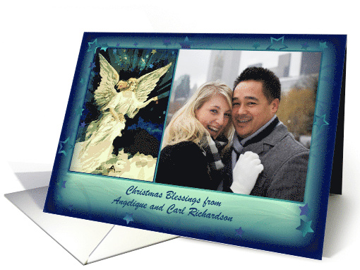Christmas Angel and Stars Merry Christmas Blessings Photo card