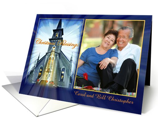 Christmas Blessings, Old Church with Light Rays, Photo card (882123)