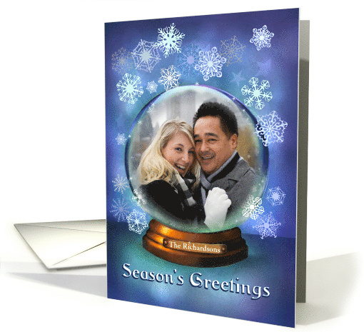 Christmas Snow Globe Photo Card, Snowflakes, Custom Front card