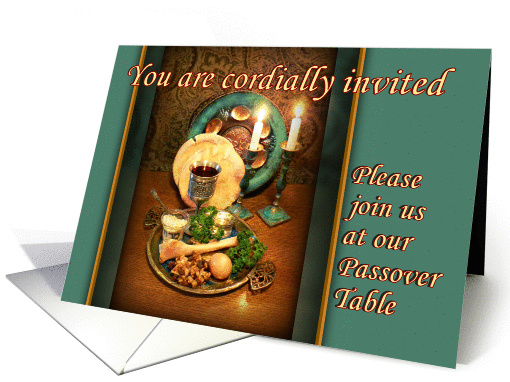 Passover Seder Invitation, Green and Gold card (906456)