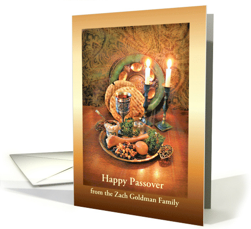 Happy Passover Judaica Candlelight Seder Table to Add Name Blank card