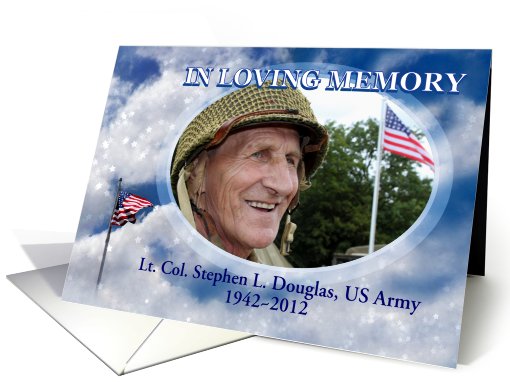 Military Memorial Service Invitation, Photo with American Flag card