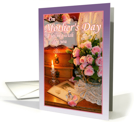 Happy Mother's Day Wishes, Pink Roses, Vintage Photos and Pearls card